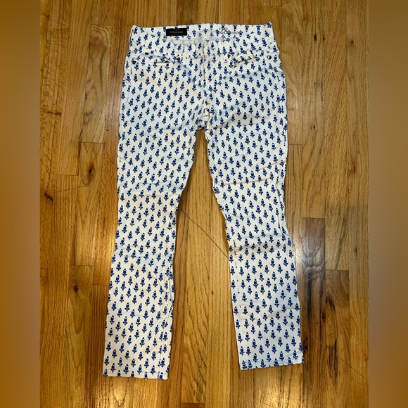J. Crew Pants - J.Crew toothpick ankle white pants with blue flower pattern